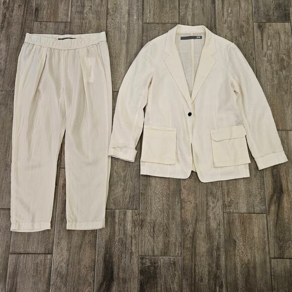 Raquel Allegra Jacket Pants Set Womens Size 3 US XL Washed White Lightweight - Picture 1 of 16